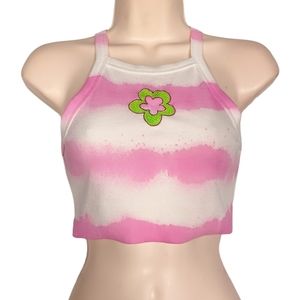 OWEO Pink Tie Dye Embroidered Floral Crop Lizzie McGuire Sleeveless y2k Top XS